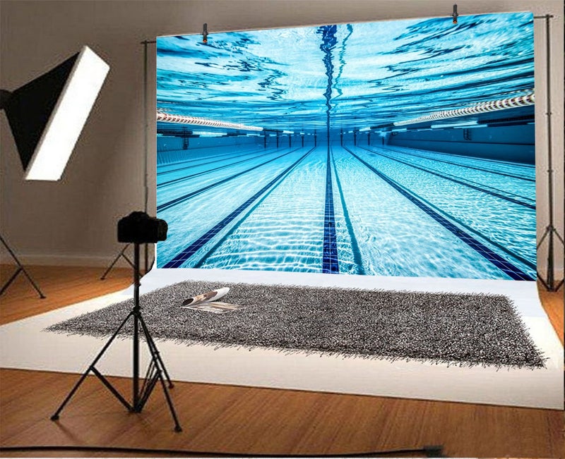 LFEEY 7x5ft Blue Swimming Pool Photography Backdrop Sports Theme Fitness Swim Competition Exercise Photo Background Men Boys Girls Adults Photo Studio Props Swimming Pool Backyard Photo Backdrop - Image 2